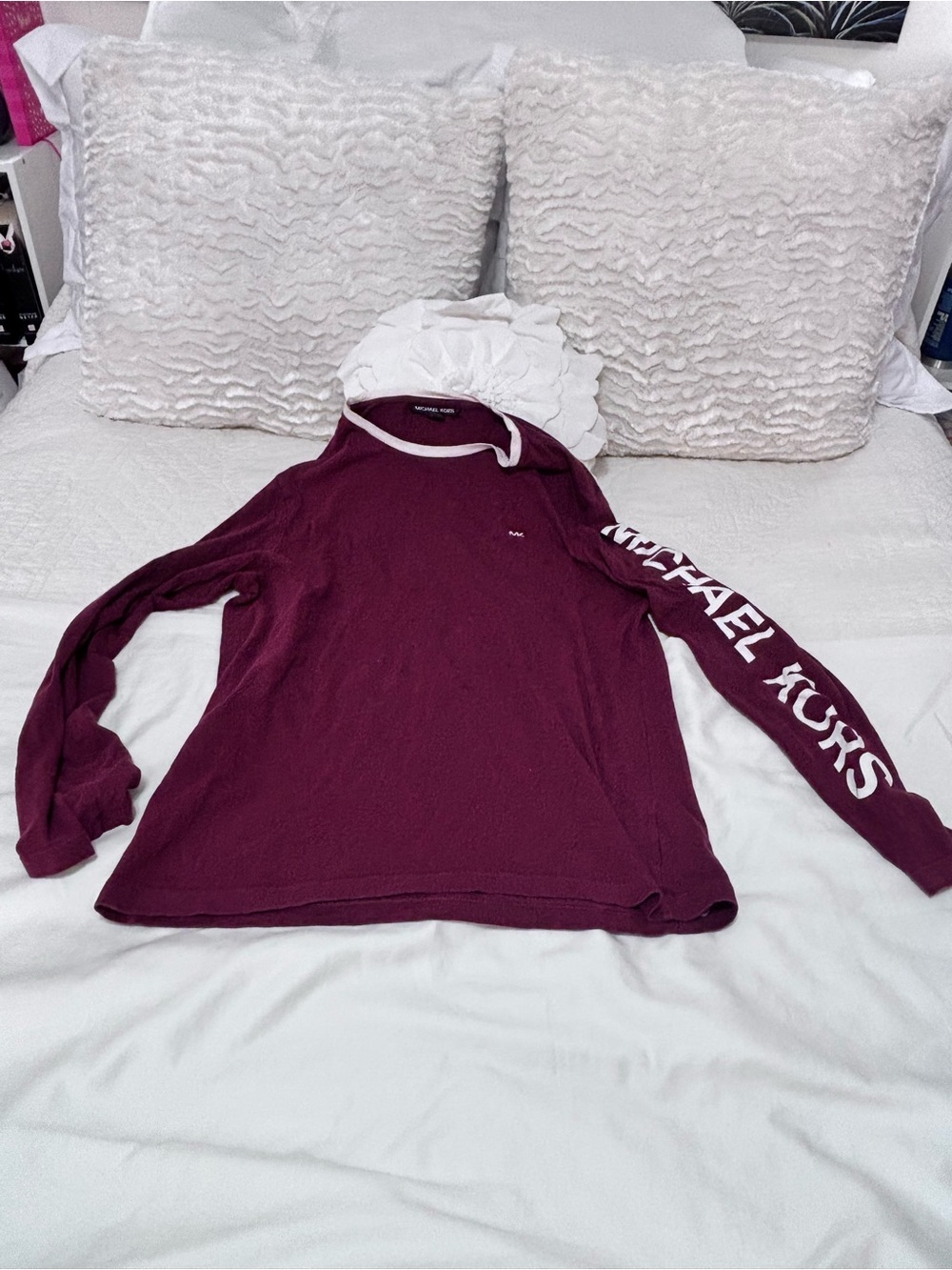 Michael Kors Burgundy Logo Sleeve Long Sleeve Shirt Women’s Small Cotton